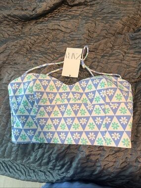 Zara Blue & Mint Geometric Floral Bandeau Top
